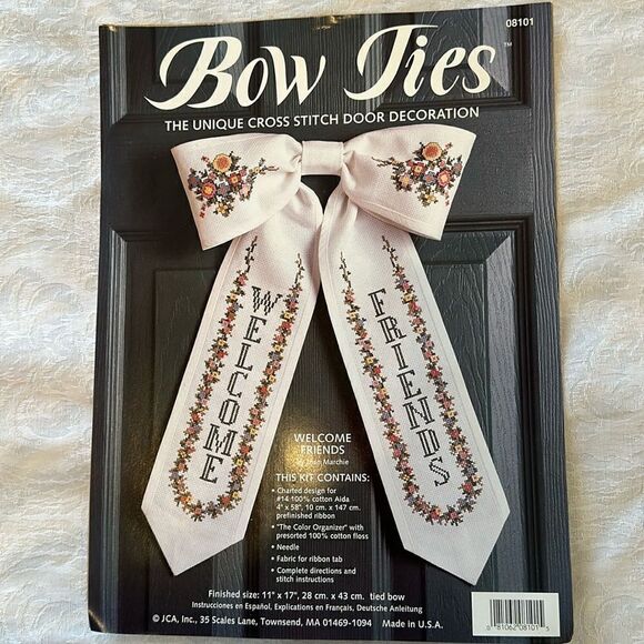 Counted Cross Stitch Kit Welcome Friends Bow Door Vintage Craft DIY - Picture 1 of 8